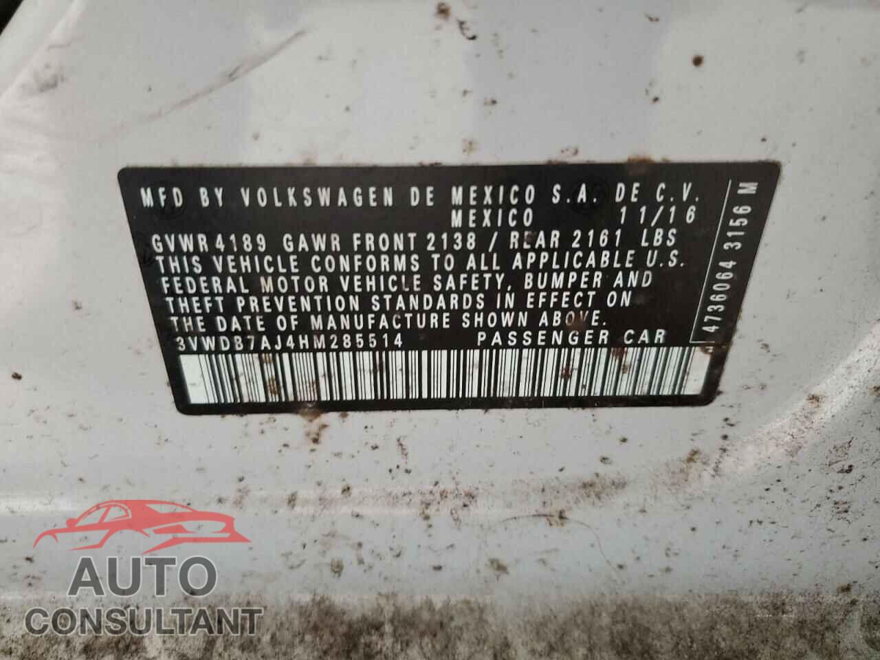 VOLKSWAGEN JETTA 2017 - 3VWDB7AJ4HM285514