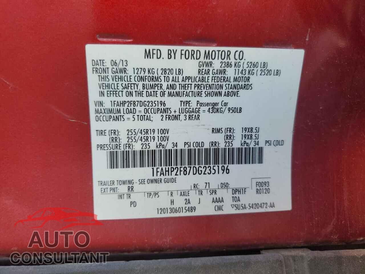 FORD TAURUS 2013 - 1FAHP2F87DG235196