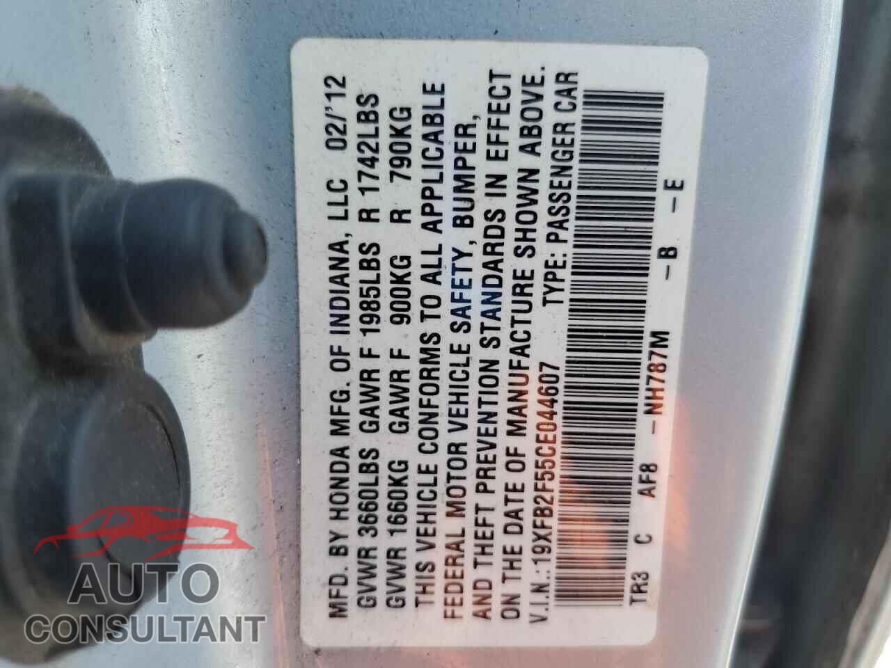 HONDA CIVIC 2012 - 19XFB2F55CE044607
