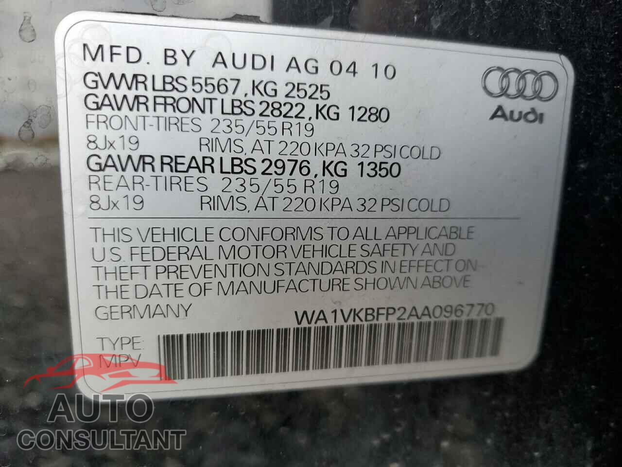 AUDI Q5 2010 - WA1VKBFP2AA096770
