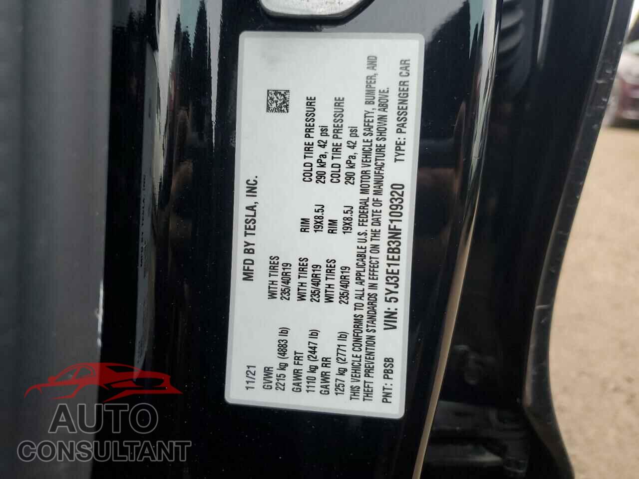 TESLA MODEL 3 2022 - 5YJ3E1EB3NF109320