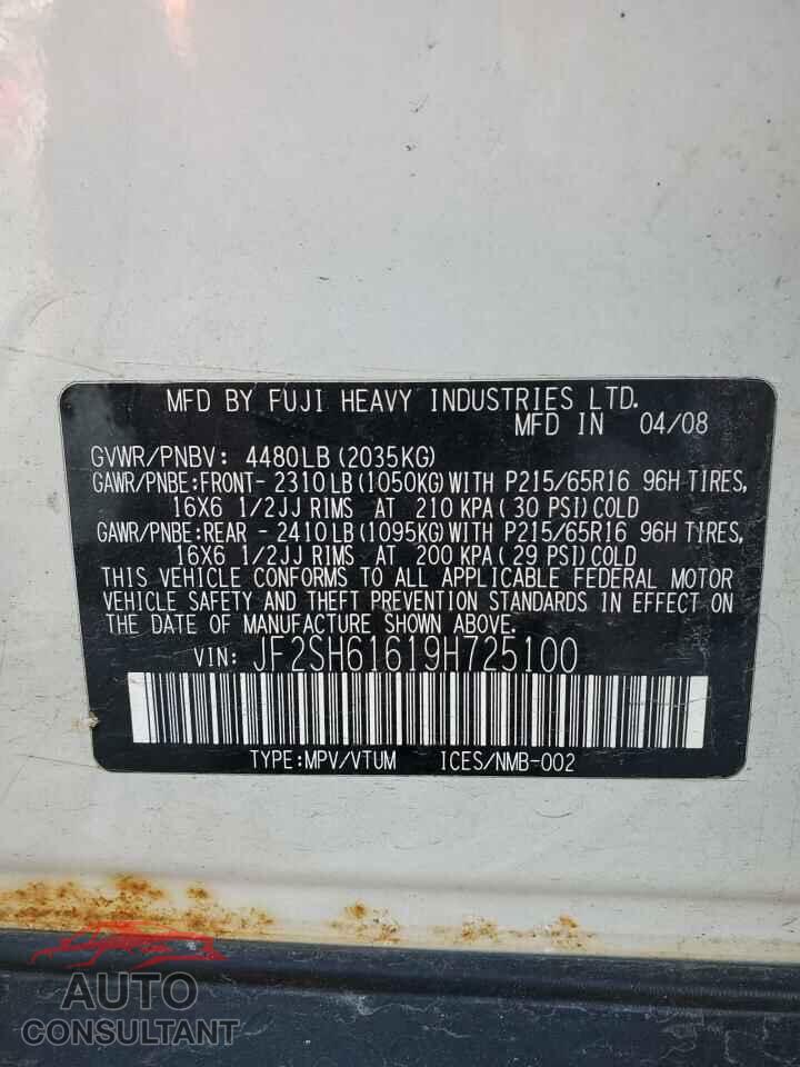 SUBARU FORESTER 2009 - JF2SH61619H725100