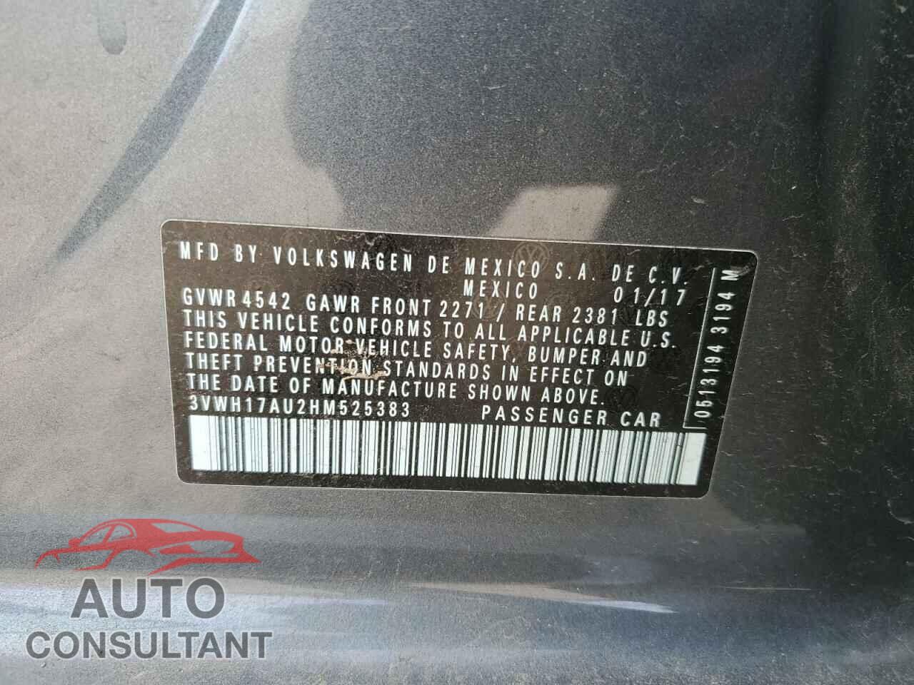 VOLKSWAGEN GOLF 2017 - 3VWH17AU2HM525383