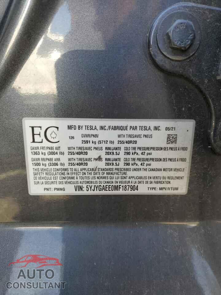 TESLA MODEL Y 2021 - 5YJYGAEE0MF187904