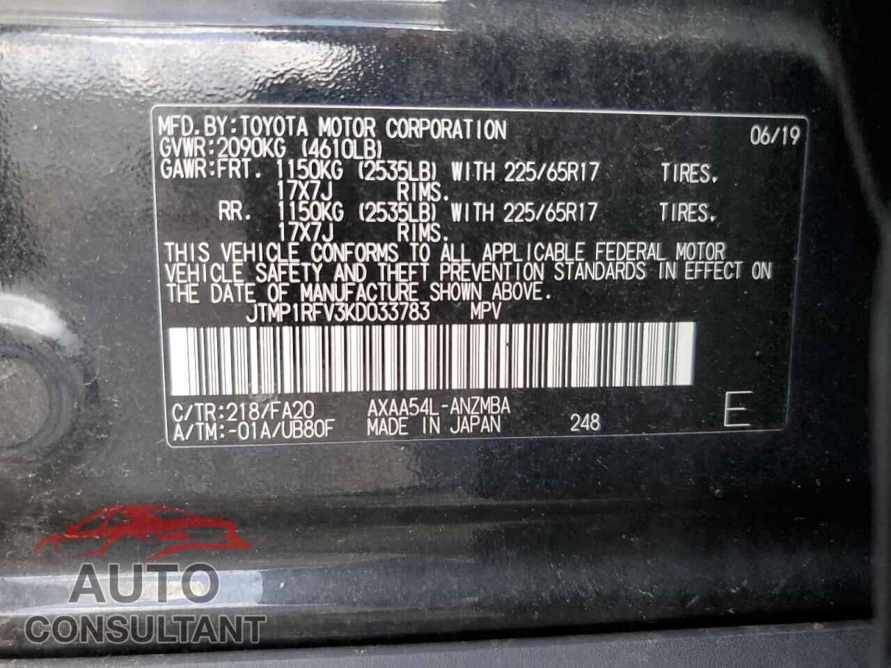 TOYOTA RAV4 2019 - JTMP1RFV3KD033783