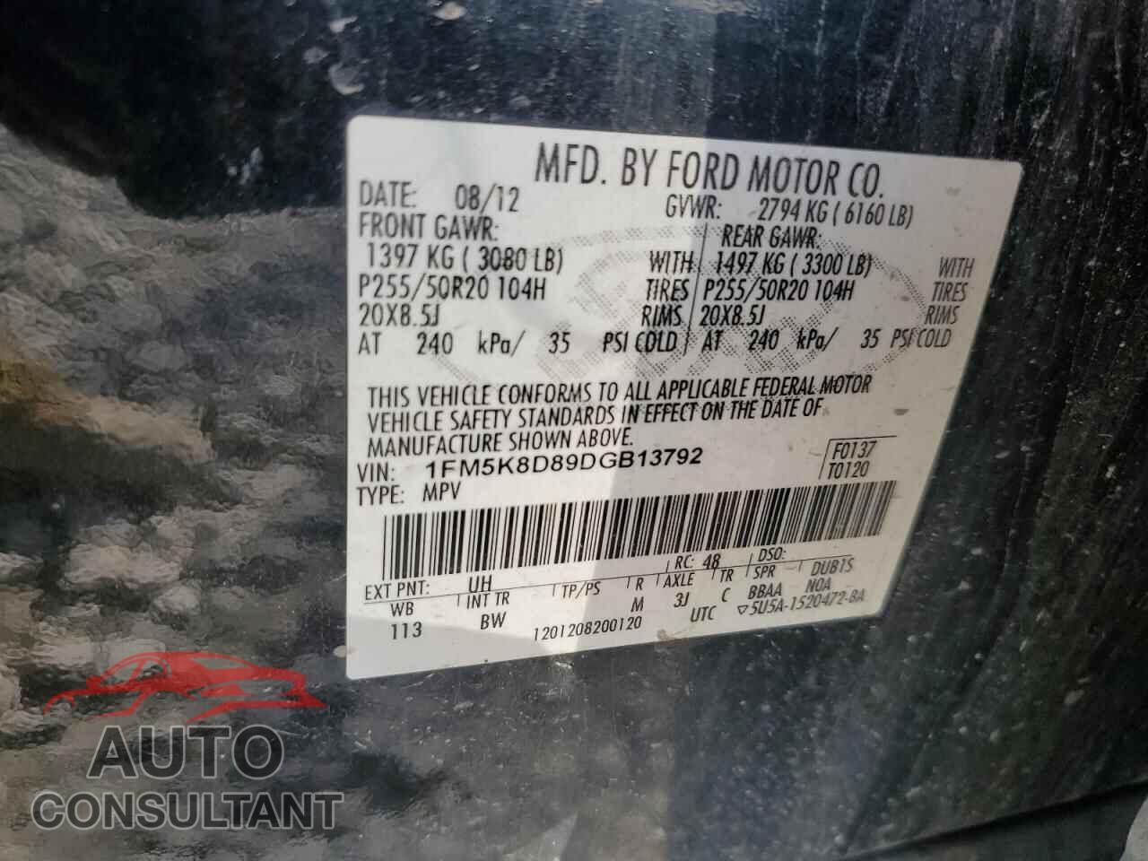 FORD EXPLORER 2013 - 1FM5K8D89DGB13792