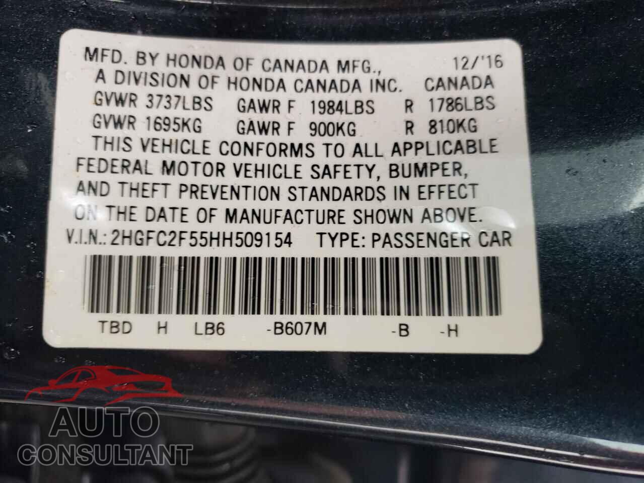 HONDA CIVIC 2017 - 2HGFC2F55HH509154