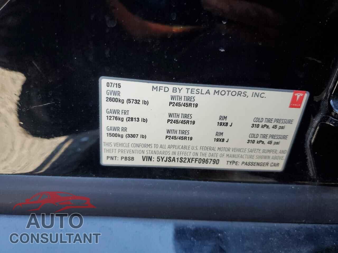 TESLA MODEL S 2015 - 5YJSA1S2XFF096790