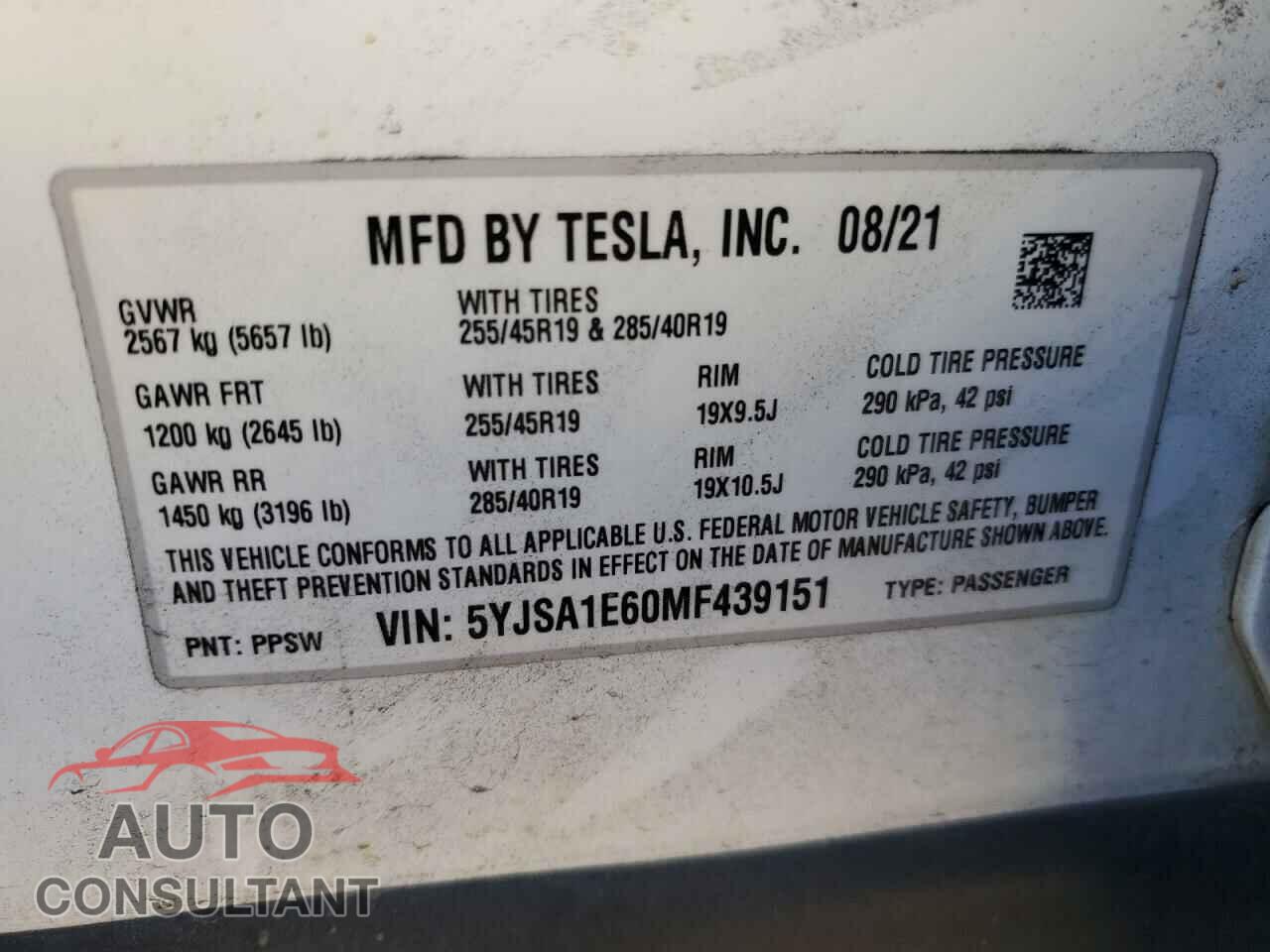 TESLA MODEL S 2021 - 5YJSA1E60MF439151