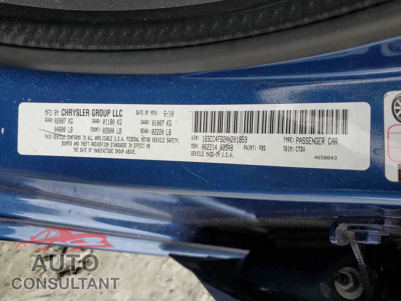 DODGE AVENGER 2010 - 1B3CC4FB2AN201859