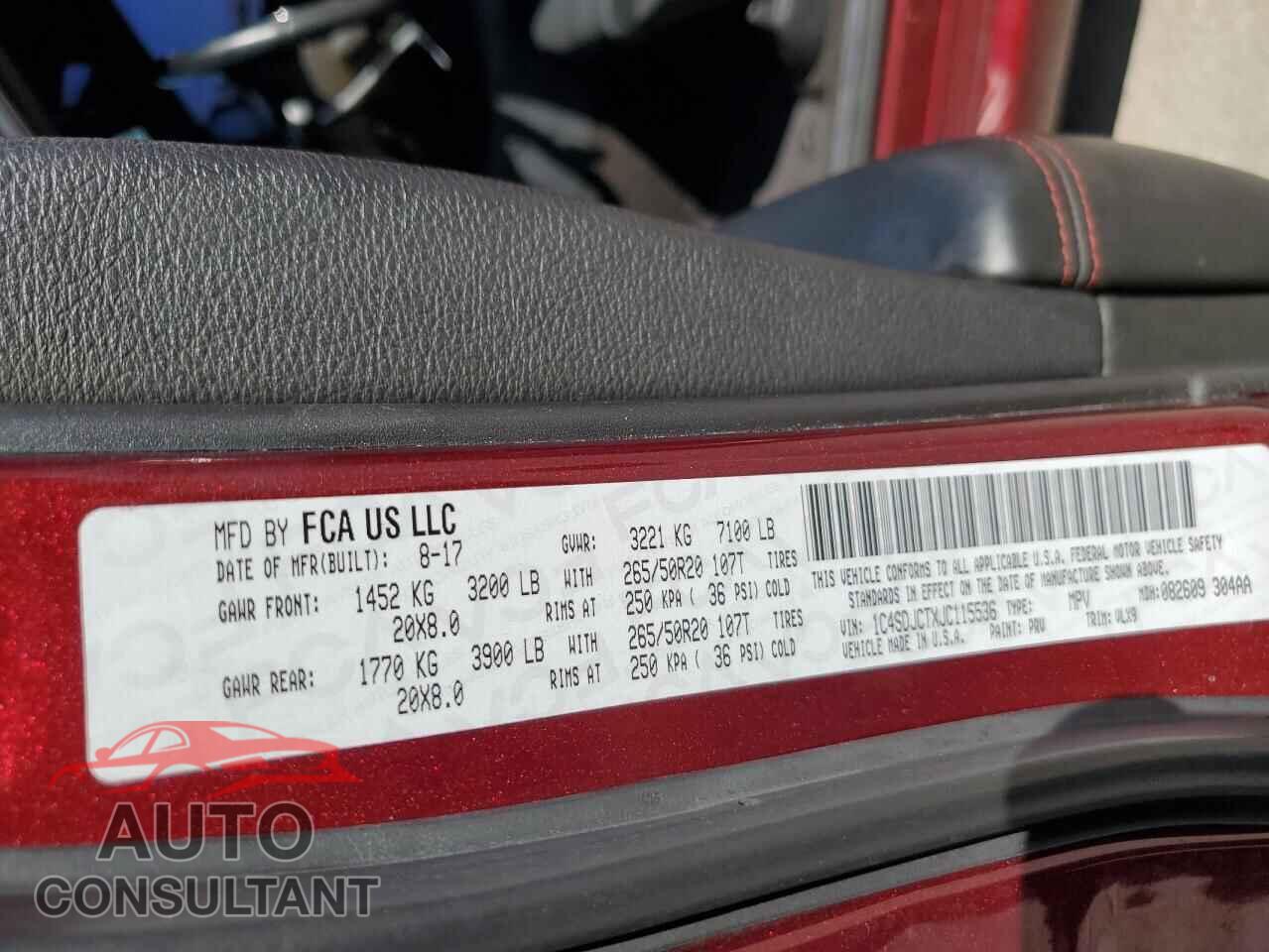DODGE DURANGO 2018 - 1C4SDJCTXJC115536