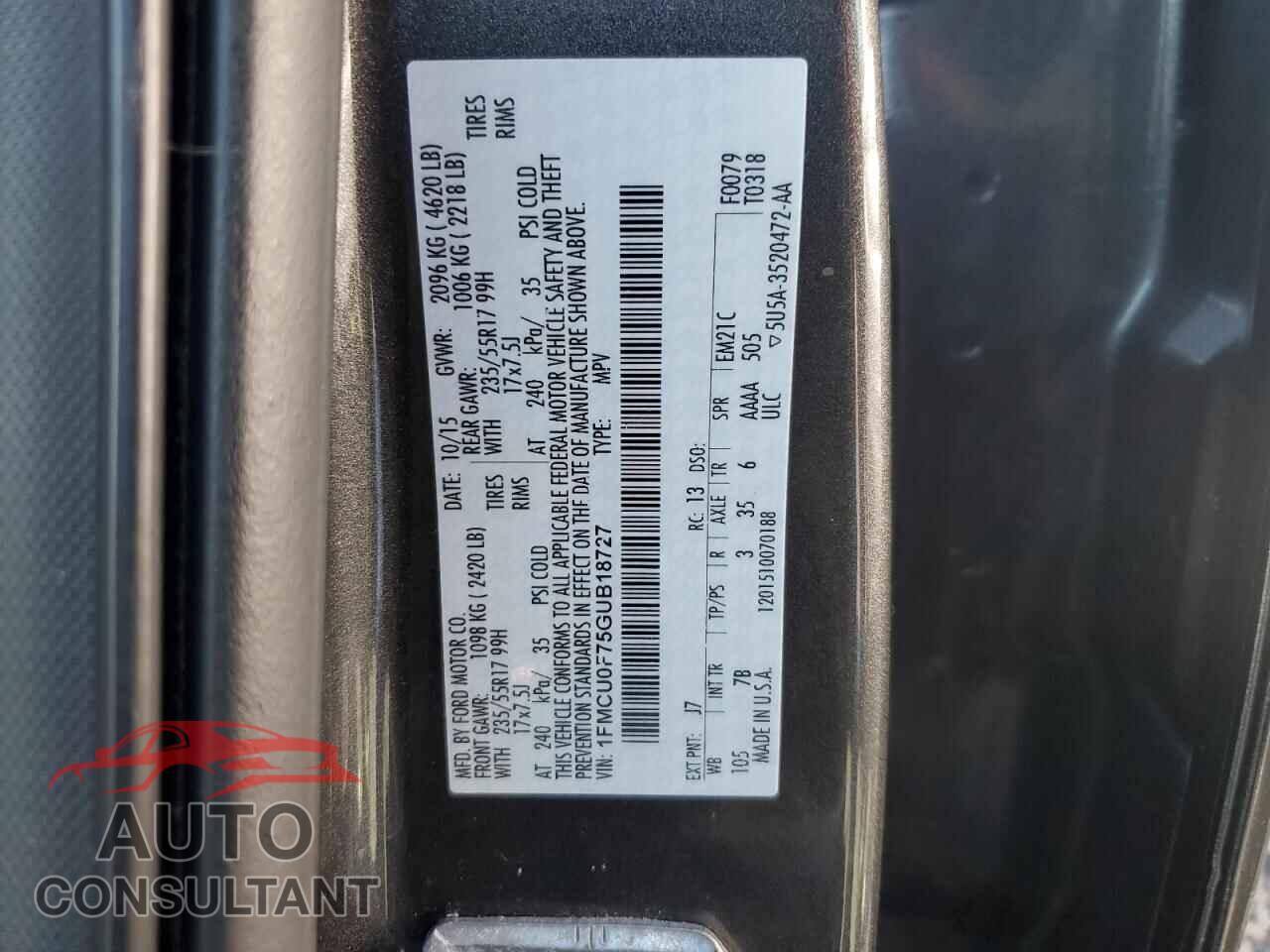 FORD ESCAPE 2016 - 1FMCU0F75GUB18727