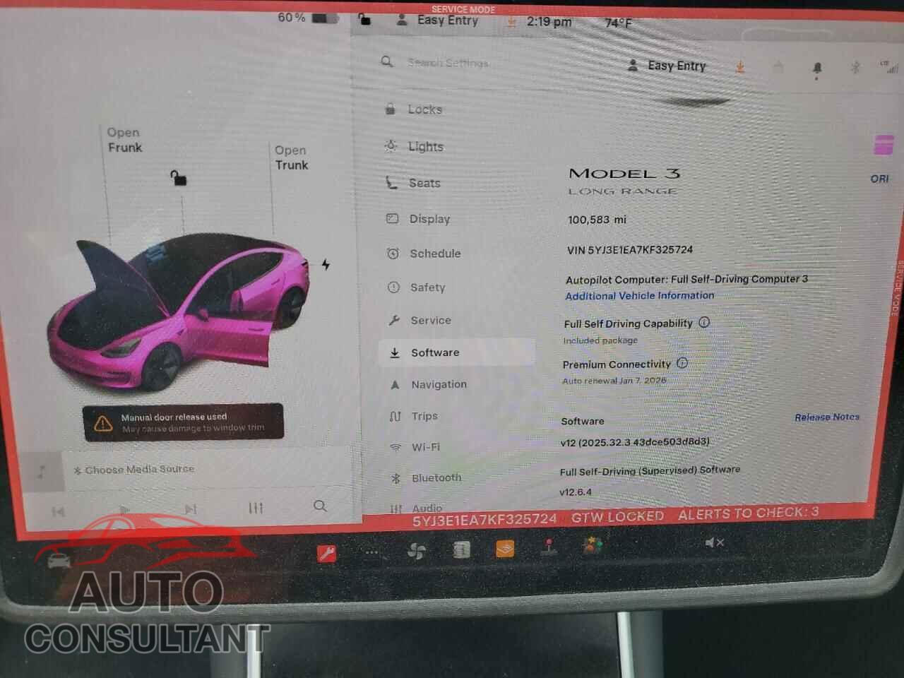 TESLA MODEL 3 2019 - 5YJ3E1EA7KF325724