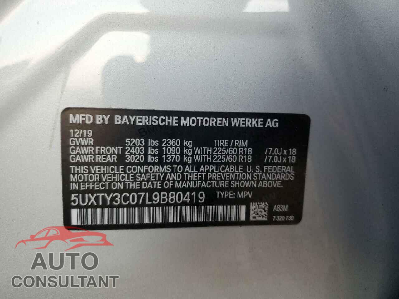 BMW X3 2020 - 5UXTY3C07L9B80419