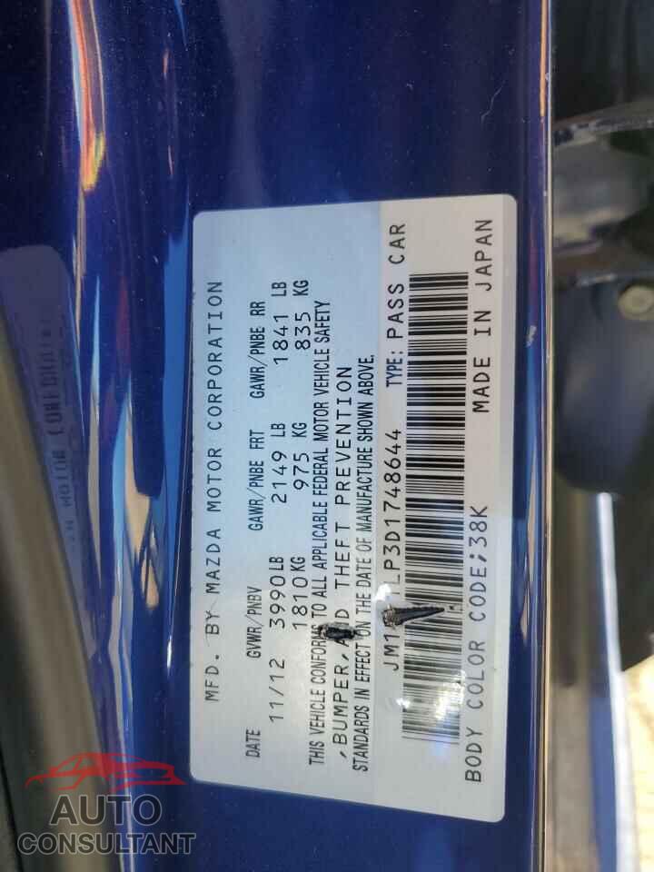 MAZDA 3 2013 - JM1BL1LP3D1748644