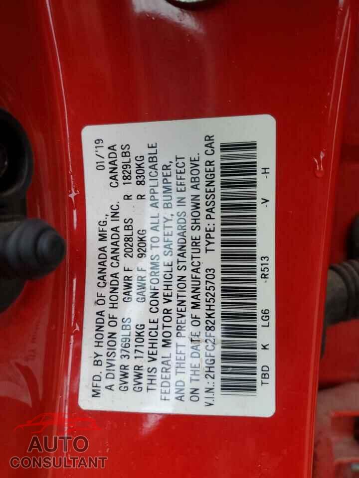 HONDA CIVIC 2019 - 2HGFC2F82KH525703