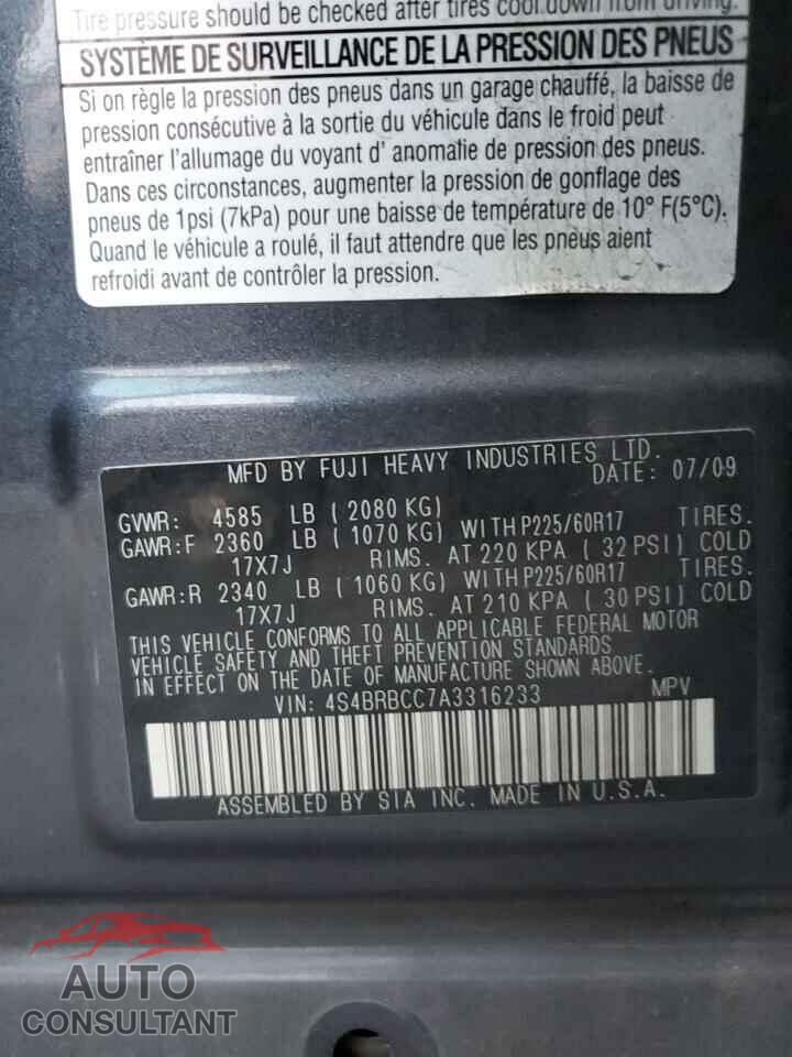 SUBARU OUTBACK 2010 - 4S4BRBCC7A3316233