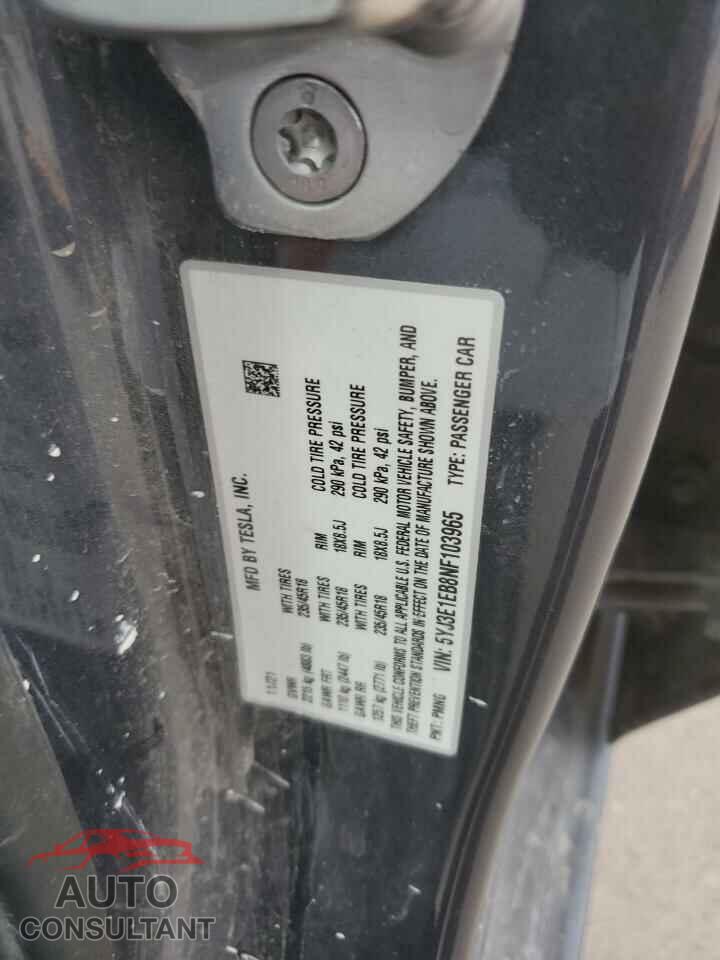 TESLA MODEL 3 2022 - 5YJ3E1EB8NF103965