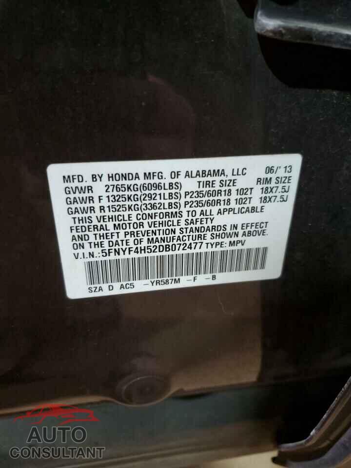 HONDA PILOT 2013 - 5FNYF4H52DB072477