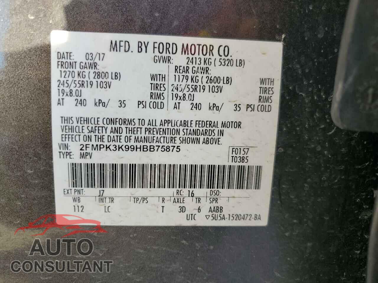 FORD EDGE 2017 - 2FMPK3K99HBB75875