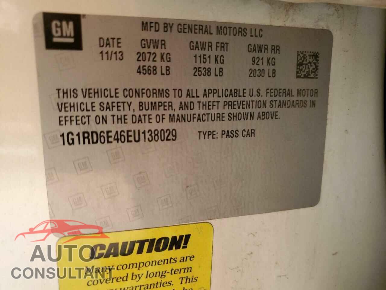 CHEVROLET VOLT 2014 - 1G1RD6E46EU138029