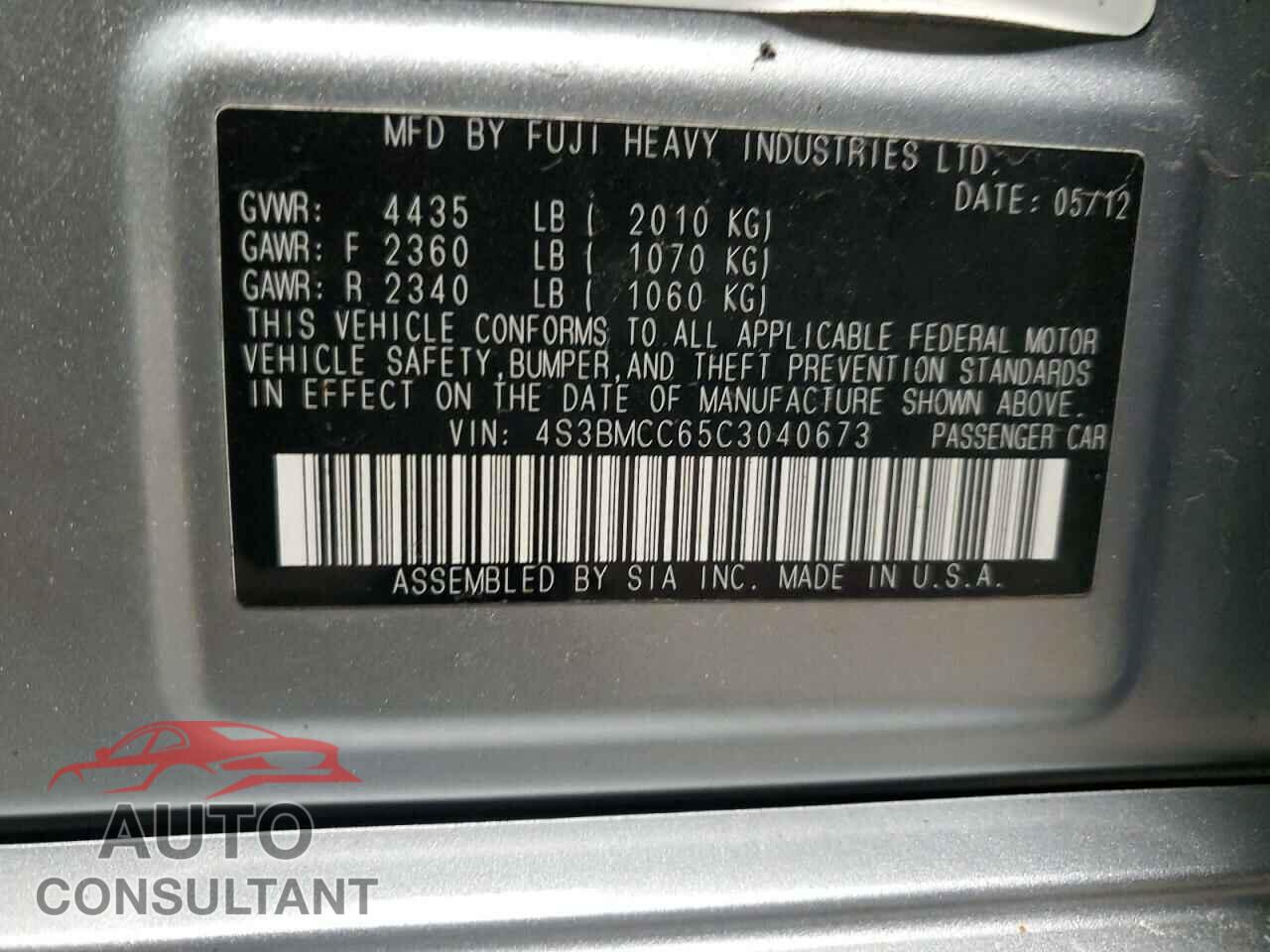 SUBARU LEGACY 2012 - 4S3BMCC65C3040673