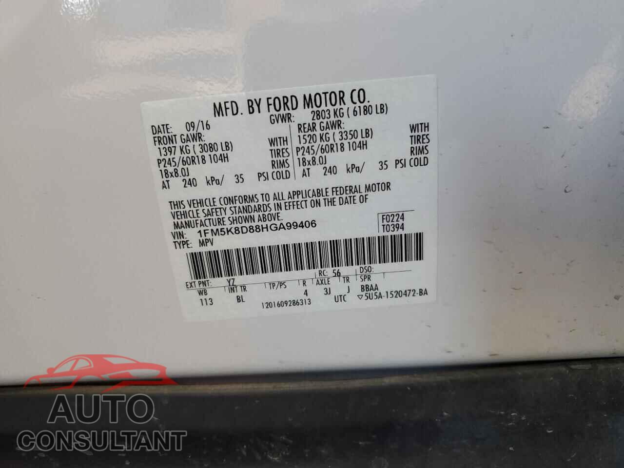 FORD EXPLORER 2017 - 1FM5K8D88HGA99406