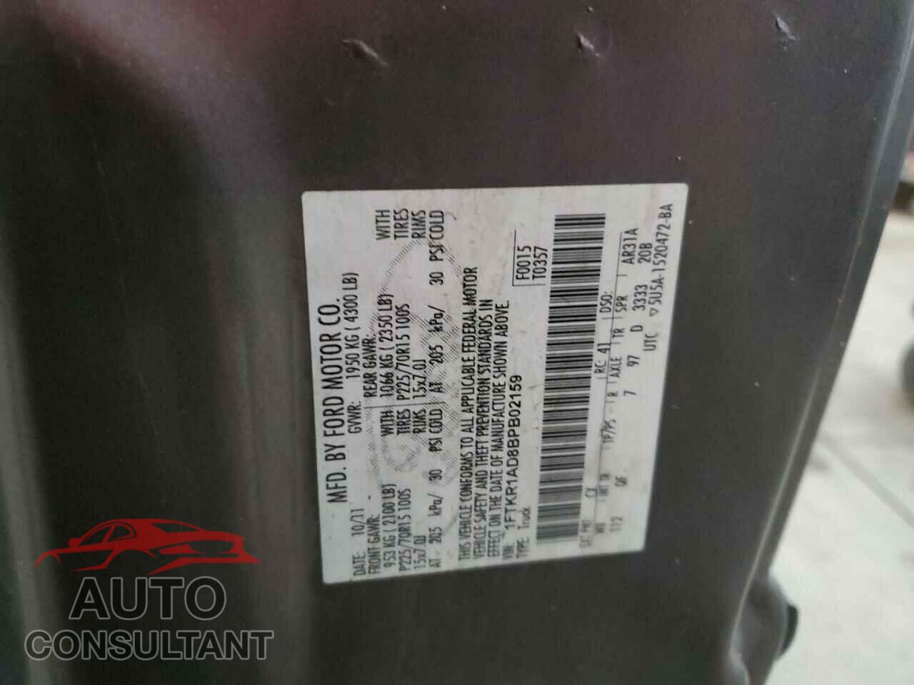 FORD RANGER 2011 - 1FTKR1AD8BPB02159
