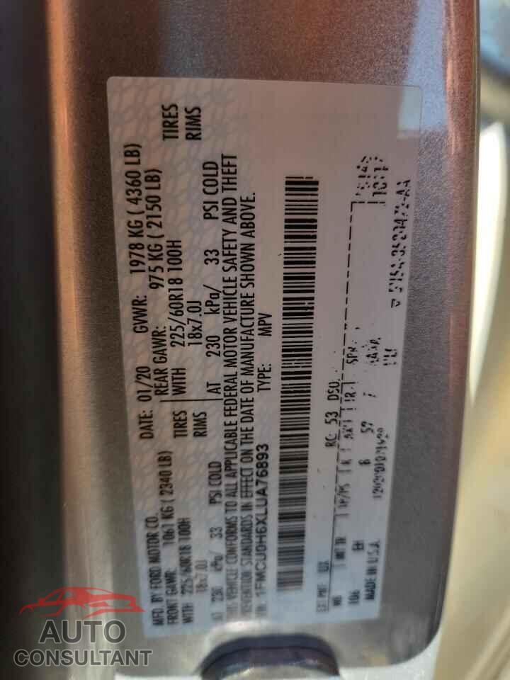 FORD ESCAPE 2020 - 1FMCU0H6XLUA76893