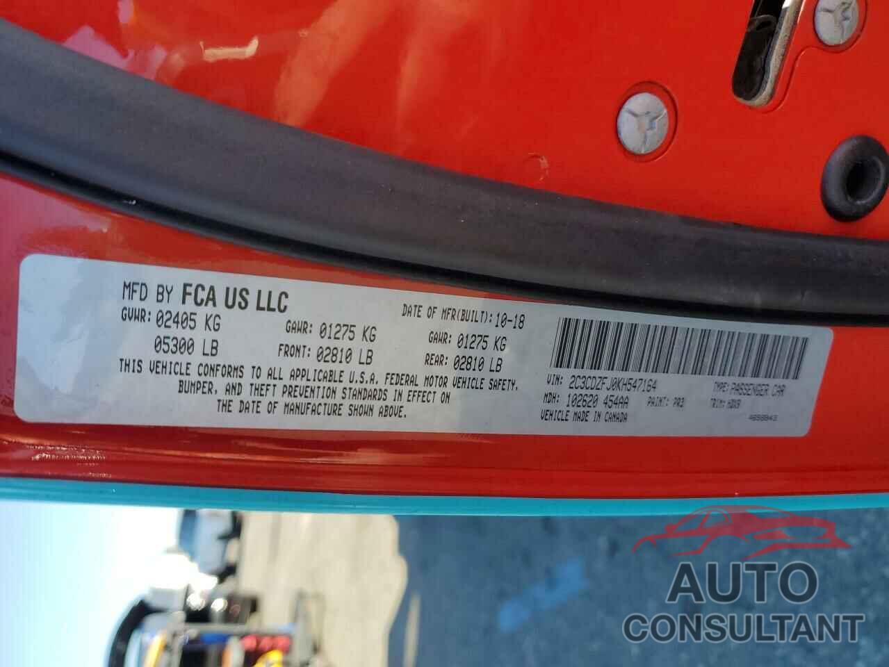 DODGE CHALLENGER 2019 - 2C3CDZFJ0KH547164
