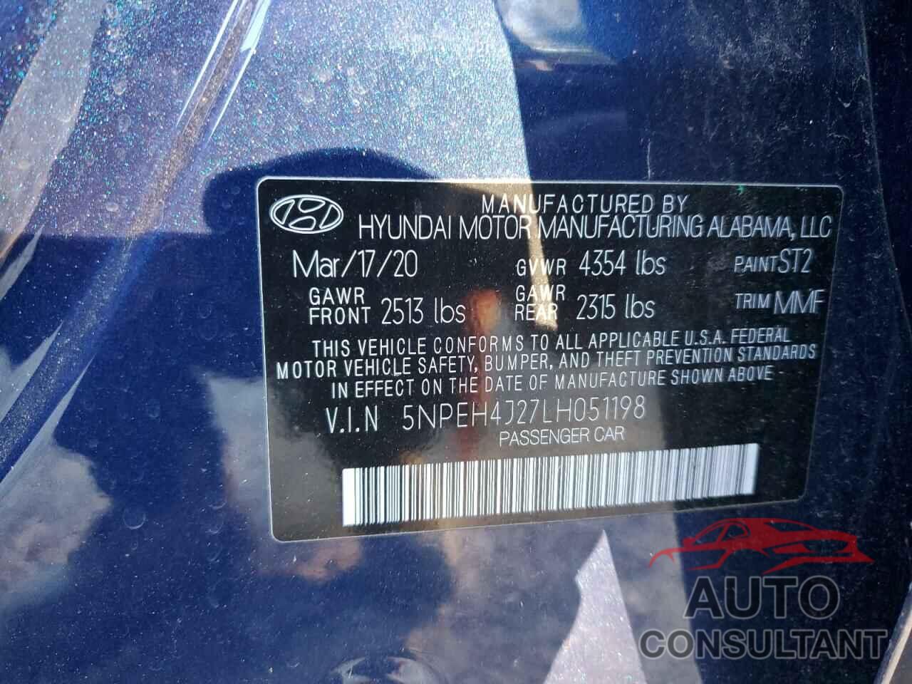 HYUNDAI SONATA 2020 - 5NPEH4J27LH051198