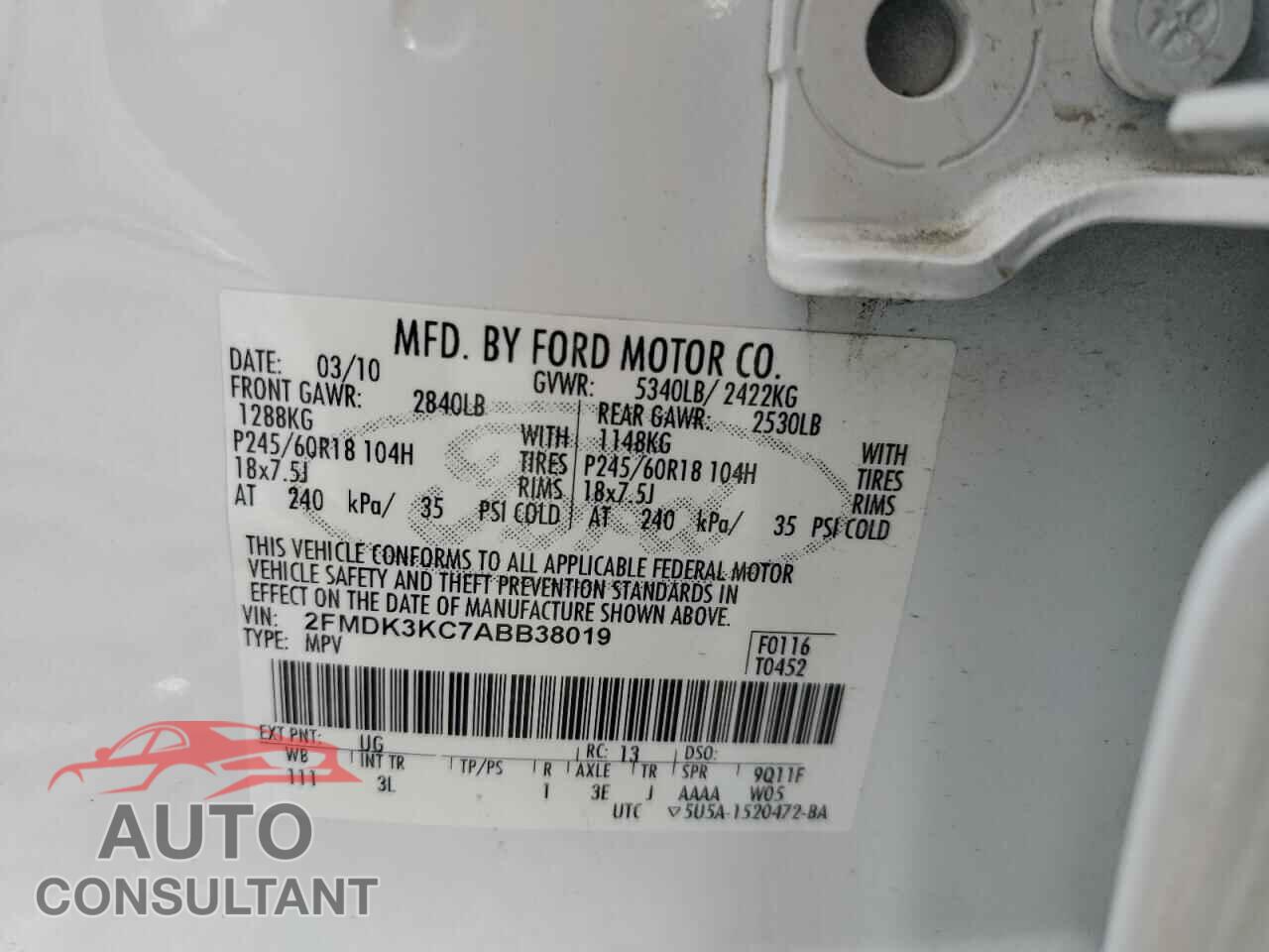 FORD EDGE 2010 - 2FMDK3KC7ABB38019
