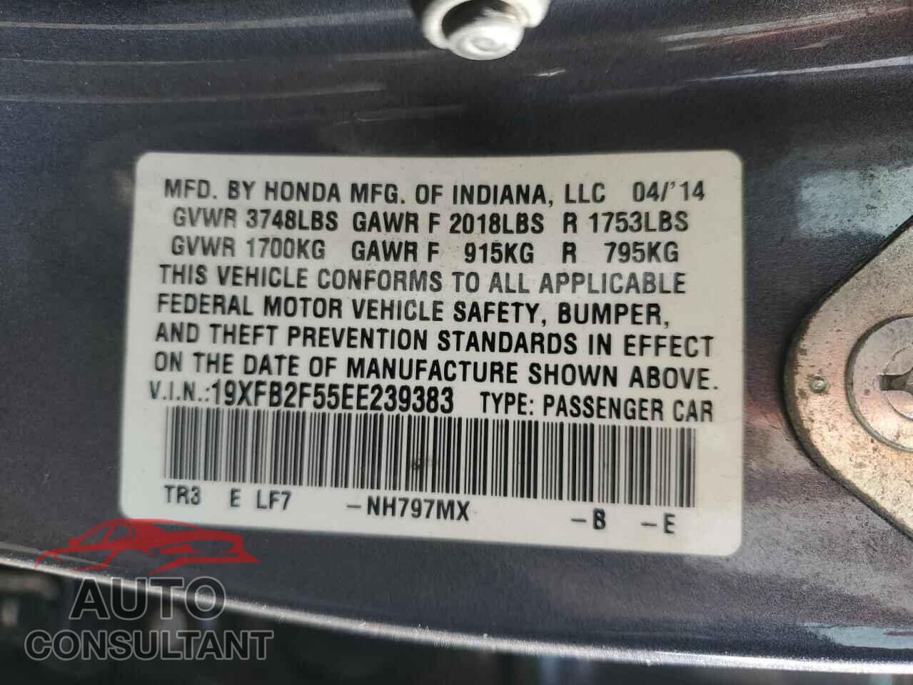 HONDA CIVIC 2014 - 19XFB2F55EE239383