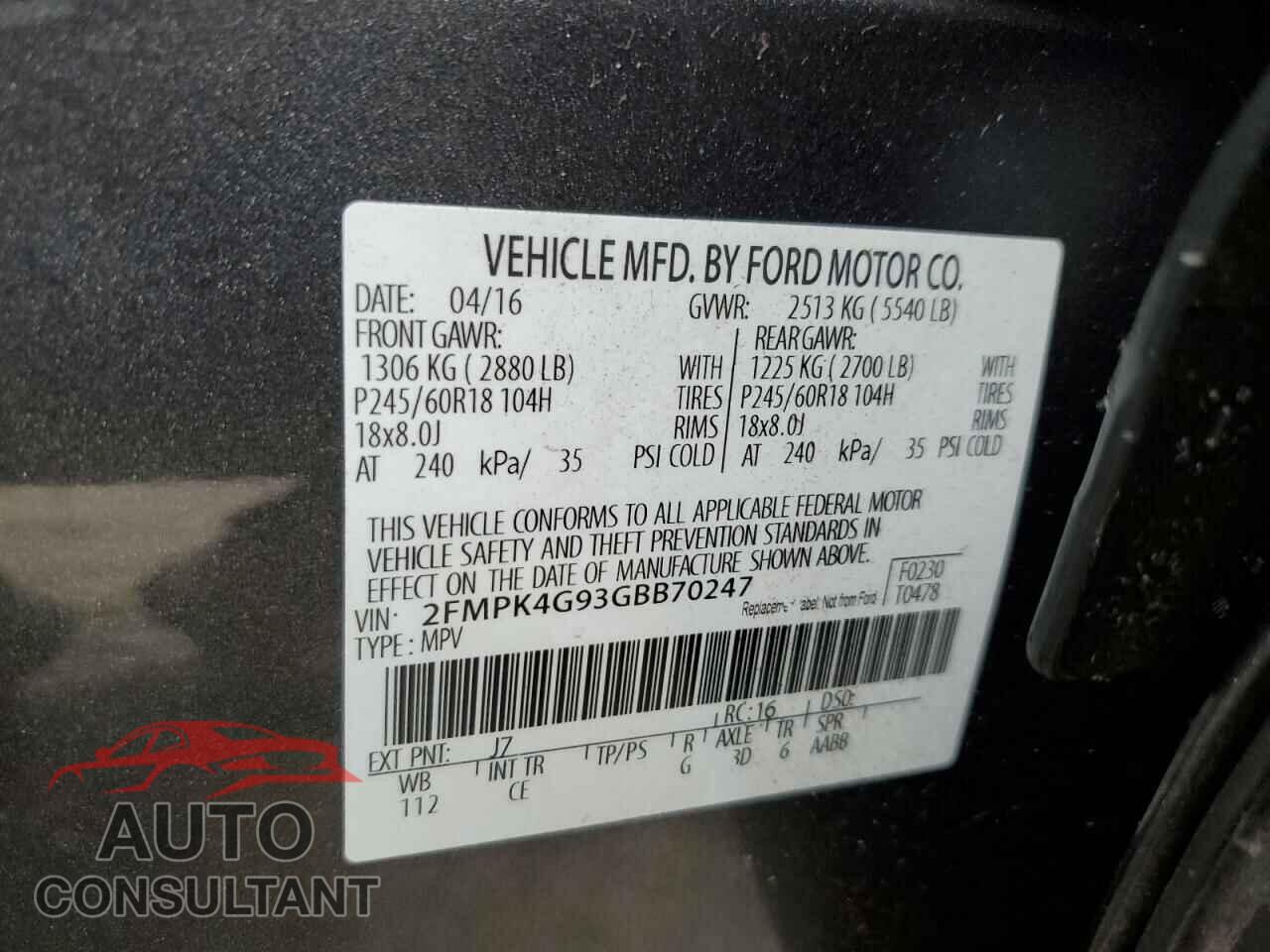 FORD EDGE 2016 - 2FMPK4G93GBB70247