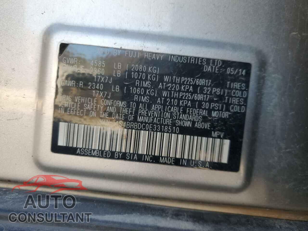 SUBARU OUTBACK 2014 - 4S4BRBDC0E3318510