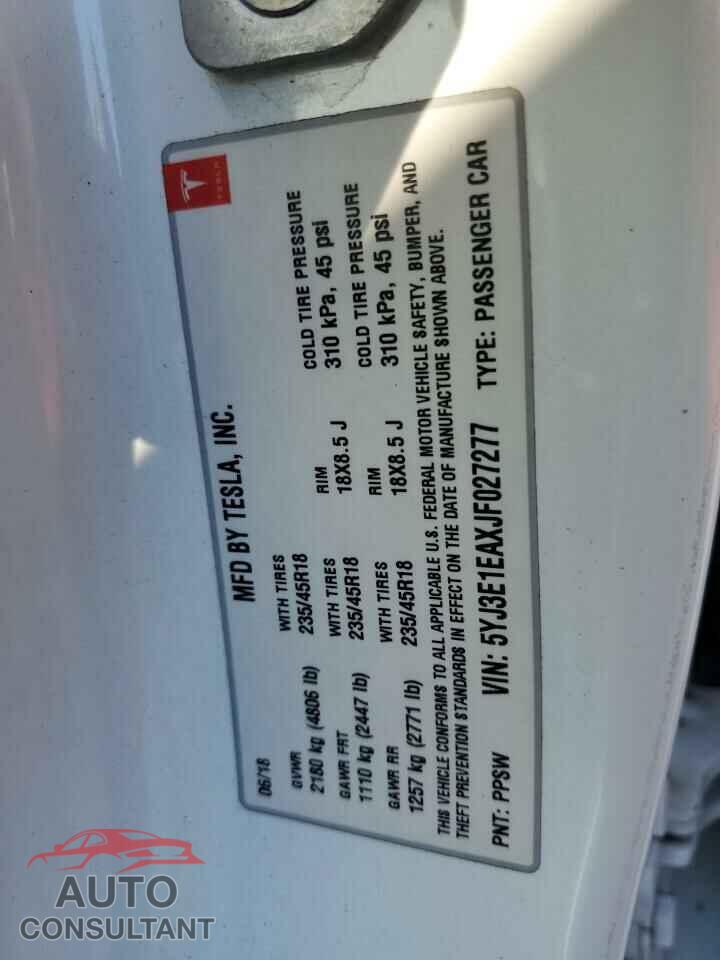 TESLA MODEL 3 2018 - 5YJ3E1EAXJF027277