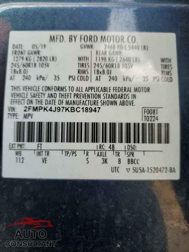 FORD EDGE 2019 - 2FMPK4J97KBC18947