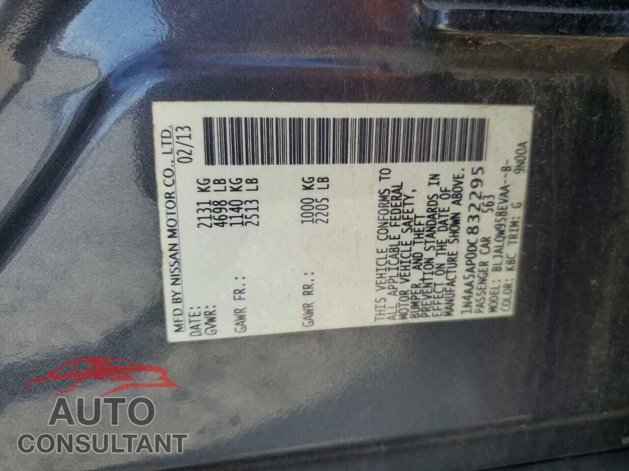 NISSAN MAXIMA 2013 - 1N4AA5AP0DC832295
