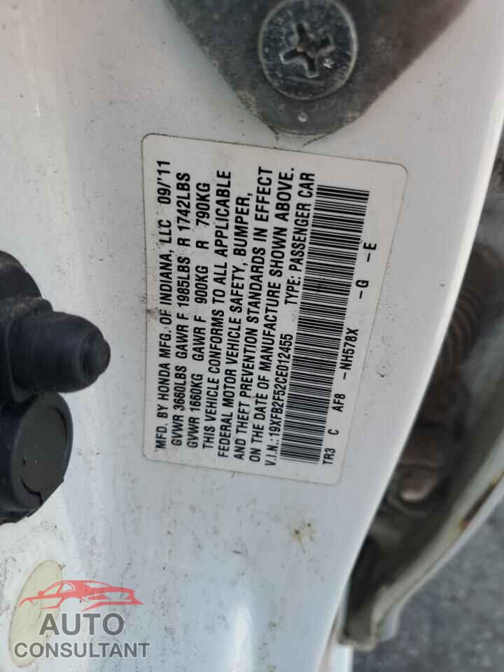 HONDA CIVIC 2012 - 19XFB2F52CE012455