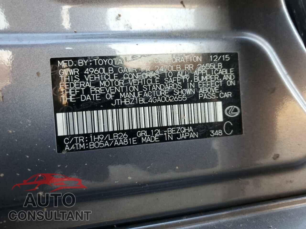 LEXUS GS350 2016 - JTHBZ1BL4GA002655