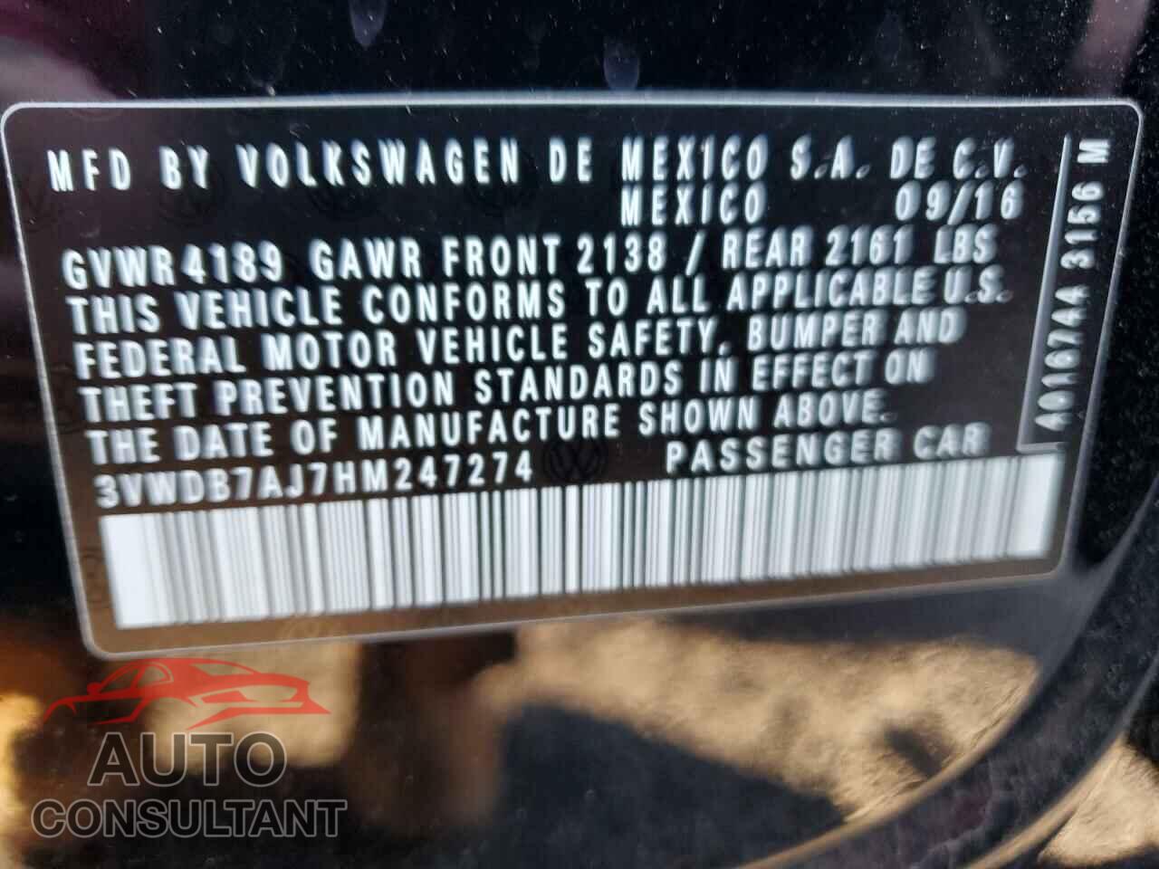 VOLKSWAGEN JETTA 2017 - 3VWDB7AJ7HM247274