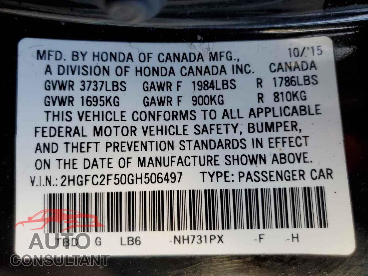HONDA CIVIC 2016 - 2HGFC2F50GH506497