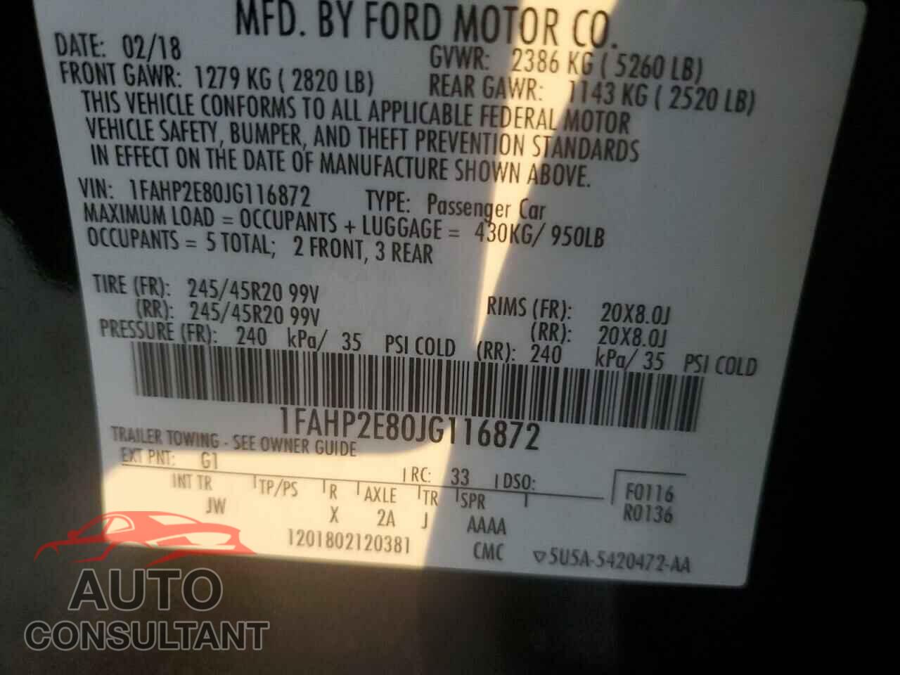 FORD TAURUS 2018 - 1FAHP2E80JG116872