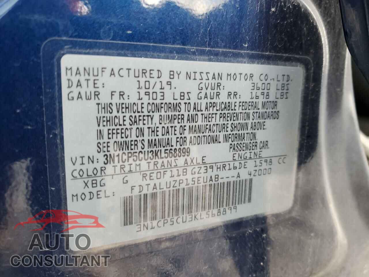 NISSAN KICKS 2019 - 3N1CP5CU3KL568899