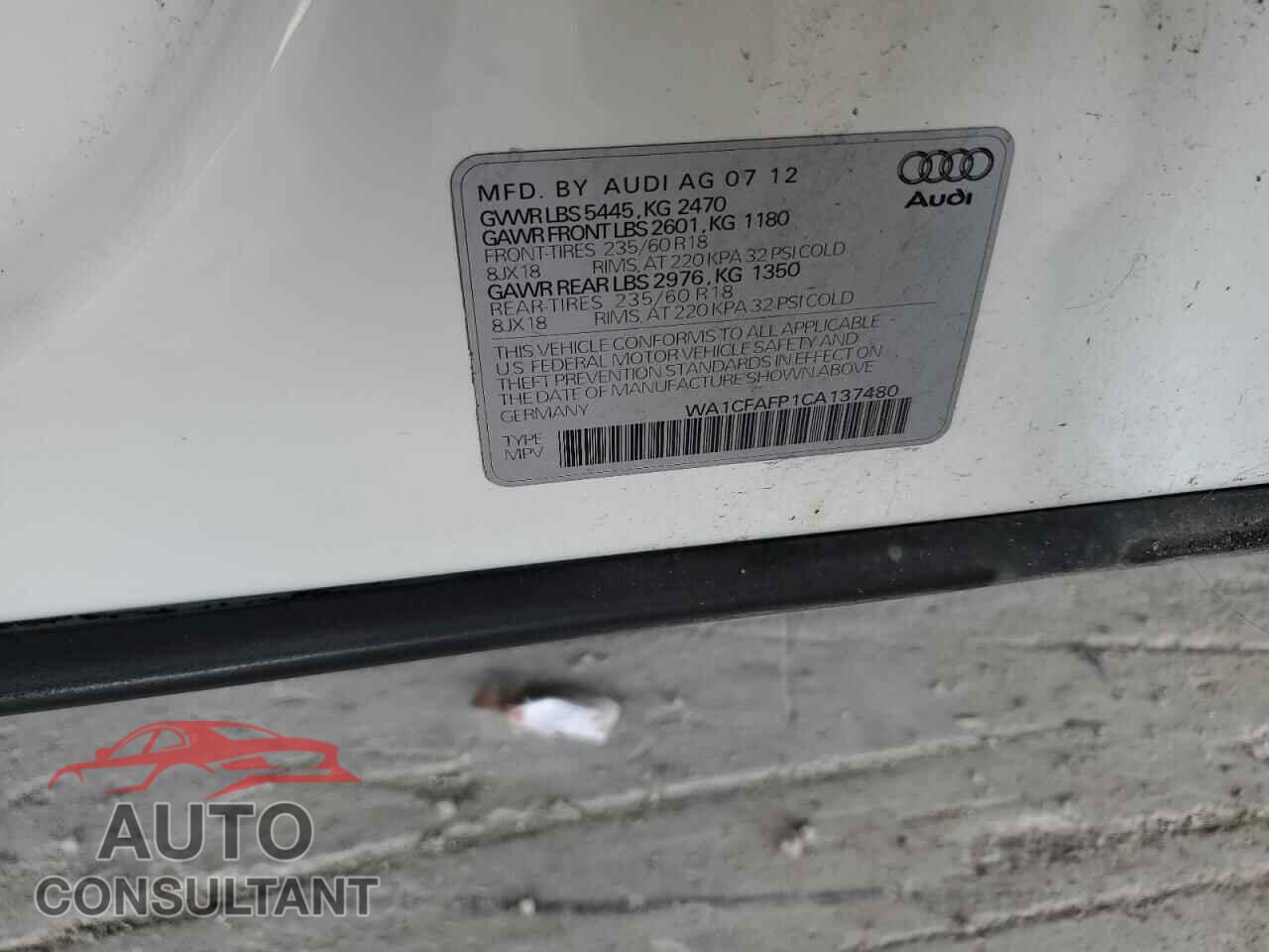 AUDI Q5 2012 - WA1CFAFP1CA137480