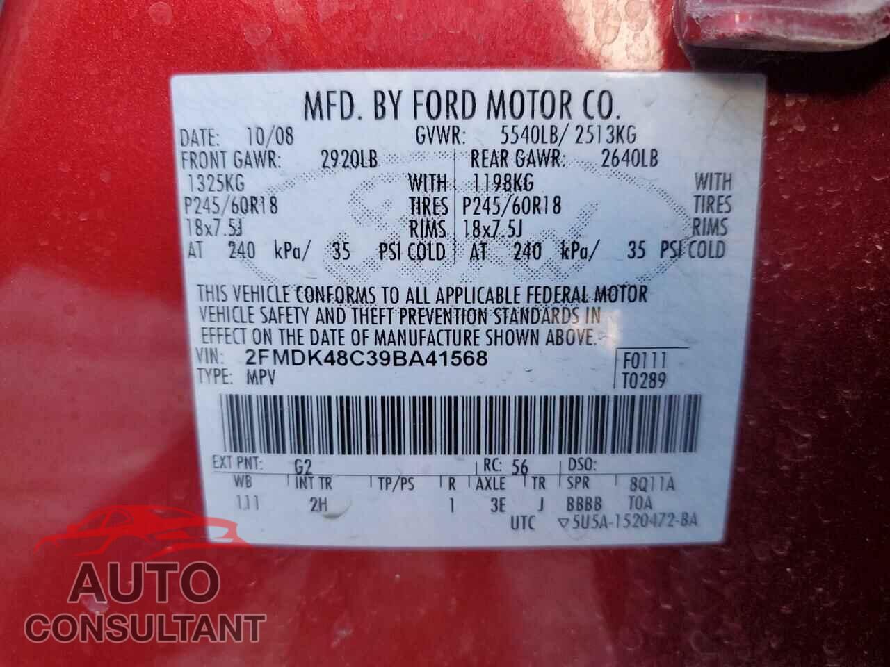 FORD EDGE 2009 - 2FMDK48C39BA41568
