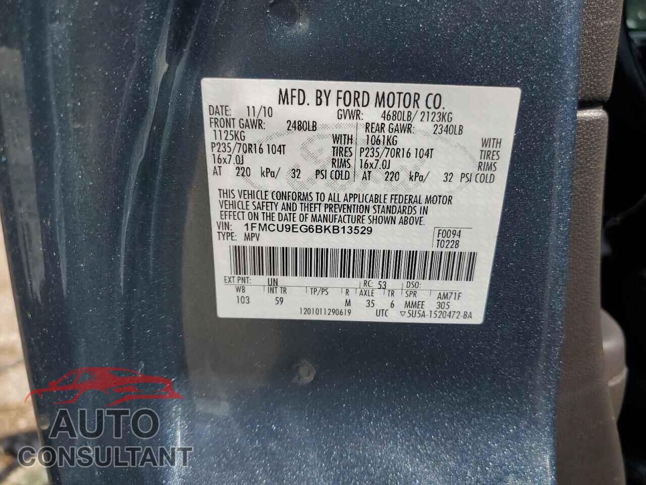 FORD ESCAPE 2011 - 1FMCU9EG6BKB13529