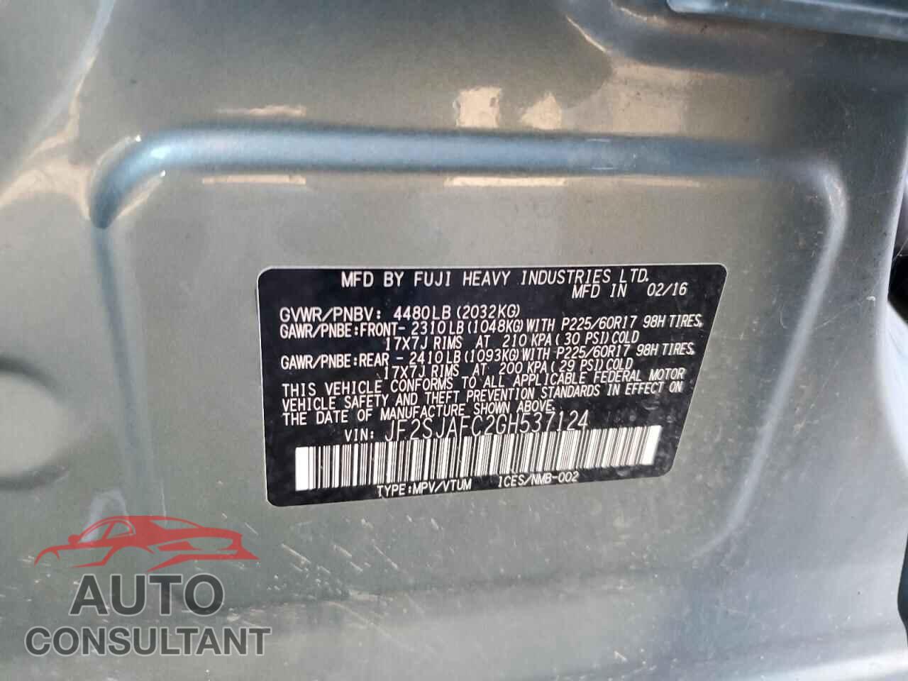 SUBARU FORESTER 2016 - JF2SJAFC2GH537124