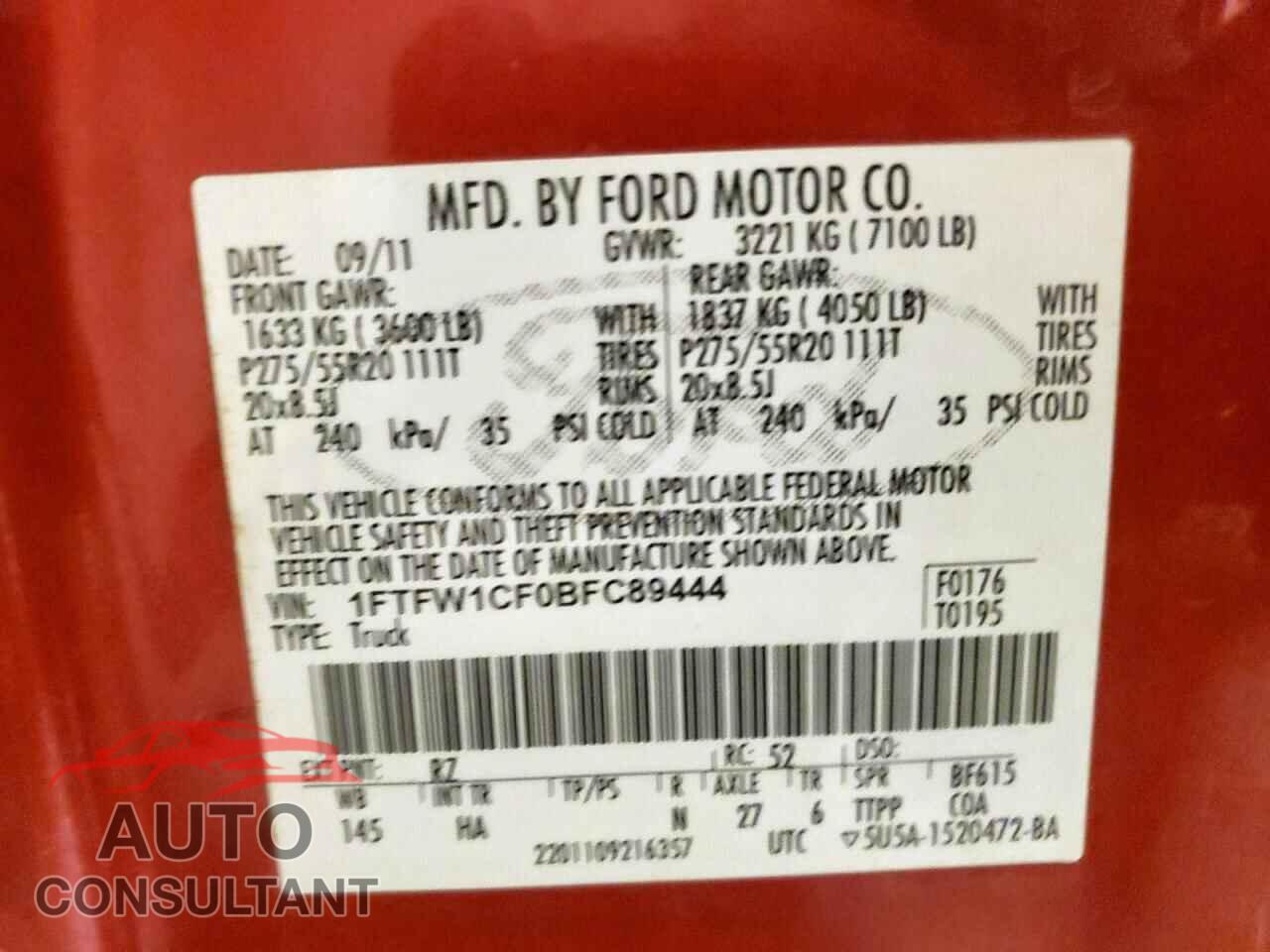 FORD F-150 2011 - 1FTFW1CF0BFC89444