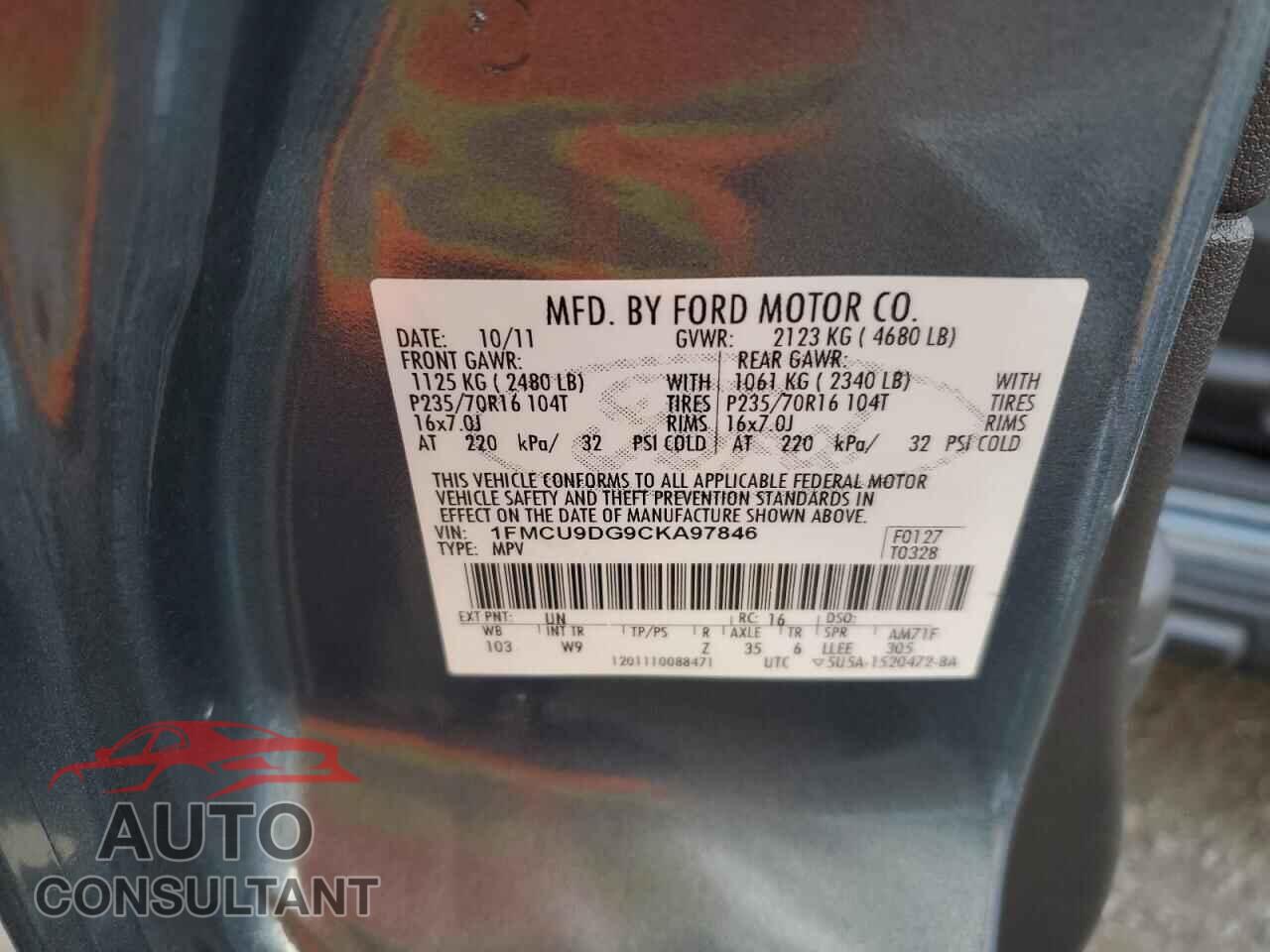 FORD ESCAPE 2012 - 1FMCU9DG9CKA97846